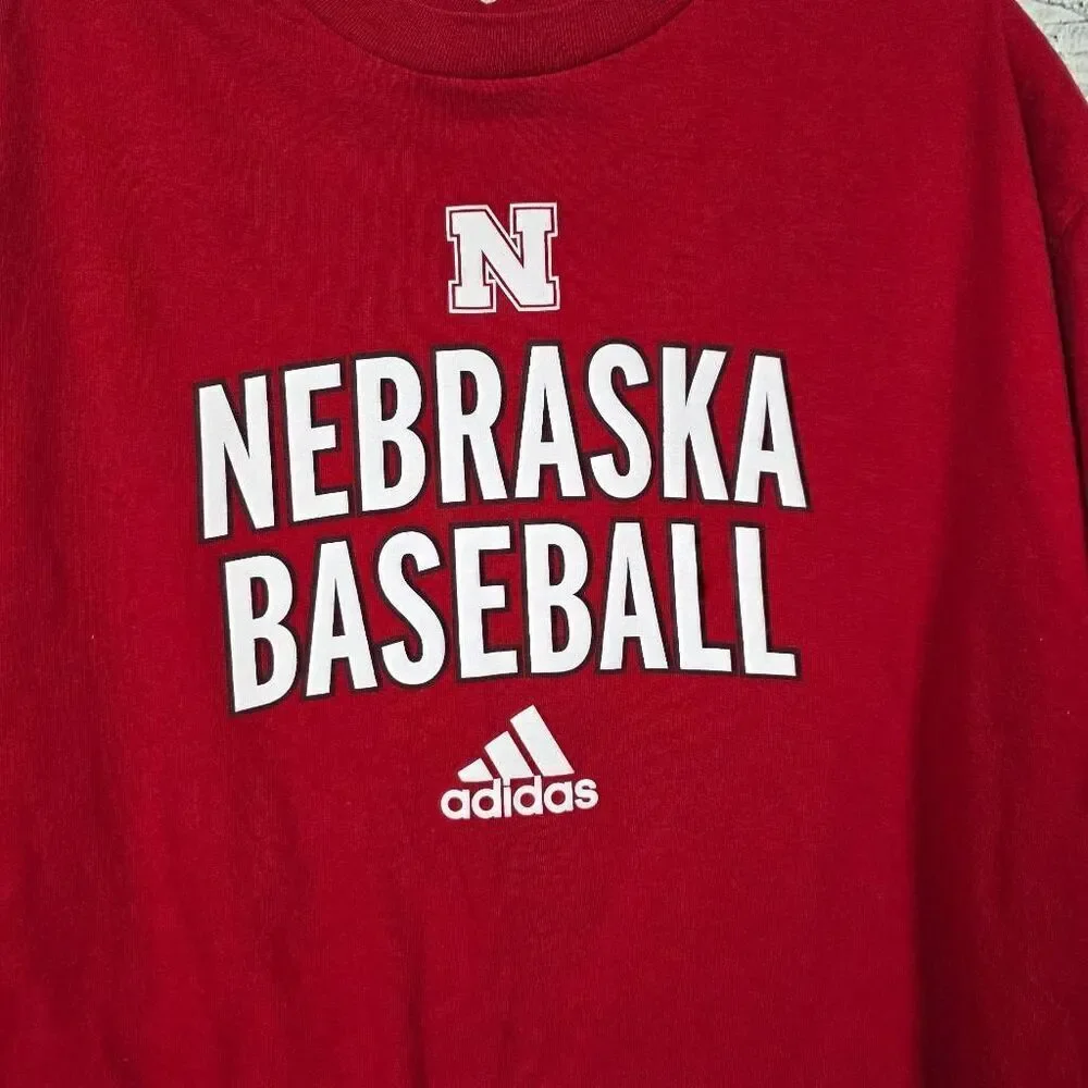 Adidas Nebraska Baseball T-Shirt Red Cotton Large